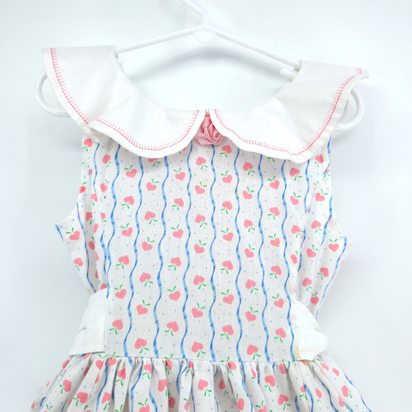 Vintage 4T Handmade Cottage Core Pinafore Dress Pockets Lace Rosette Petticoat - Picture 2 of 16